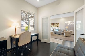 TV, fireplace, offices