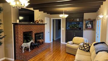 TV, fireplace