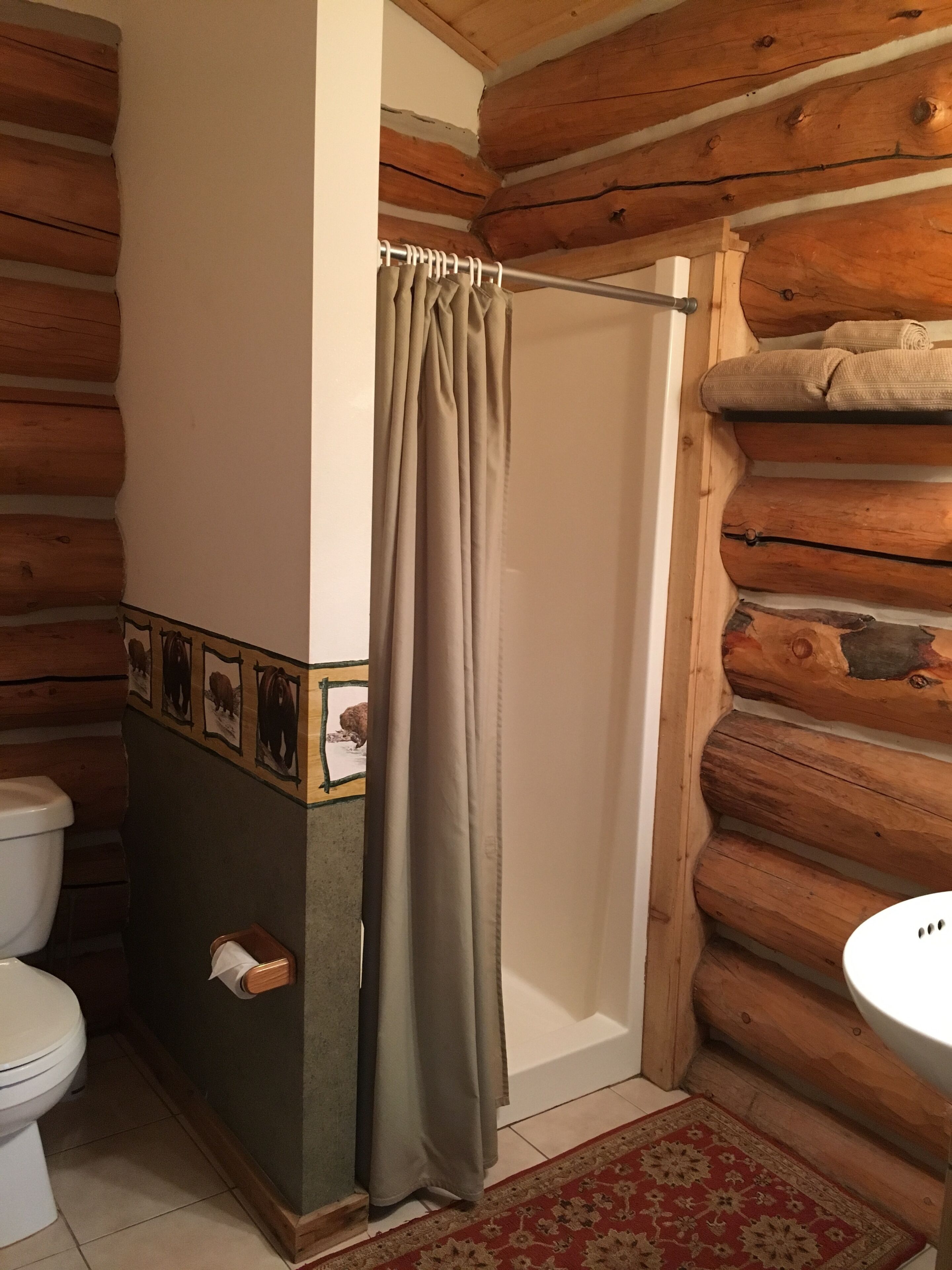 Shower, towels, soap, shampoo