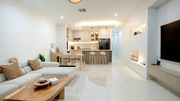 TV, fireplace