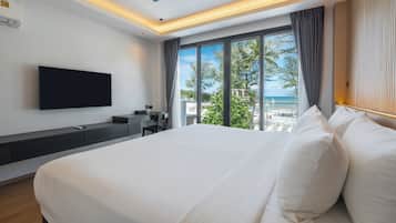 Premium bedding, desk, laptop workspace, free WiFi