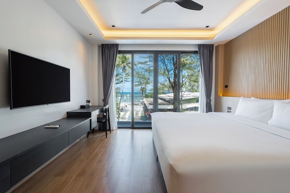 Villa, vista al mar | Ropa de cama de alta calidad y escritorio 