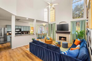 TV, fireplace - Resort Style Backyard • Pool • Pickleball Court (Lake Dallas)