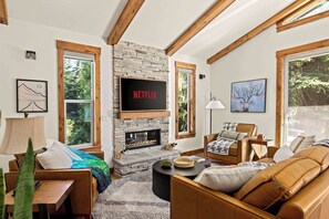 TV, fireplace, offices