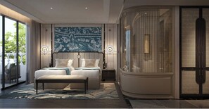 Habitación ejecutiva doble, vistas a la ciudad | Minibar, caja fuerte, escritorio y espacio para trabajar con un portátil