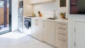 Fridge, microwave, oven, dishwasher