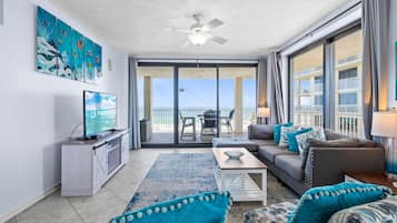Executive Condo, 3 Bedrooms, Balcony, Beachfront | Living room | 55-inch Smart TV with digital channels