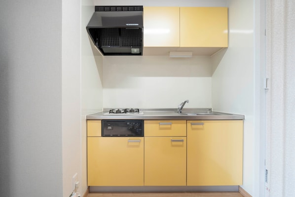 Fridge, microwave, stovetop