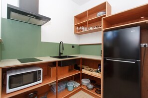 Fridge, microwave, stovetop, toaster