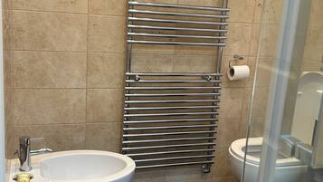 Shower, bidet, towels, soap