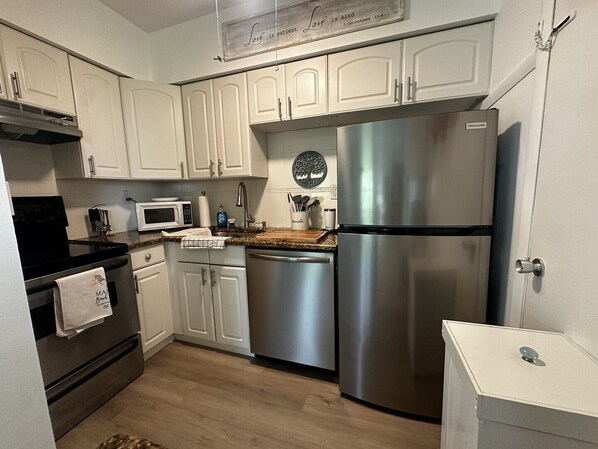 Fridge, microwave, oven, dishwasher