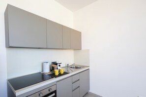 Fridge, stovetop, cookware/dishes/utensils