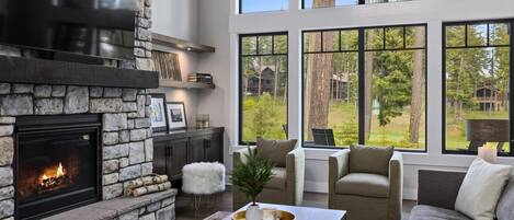 TV, fireplace, offices