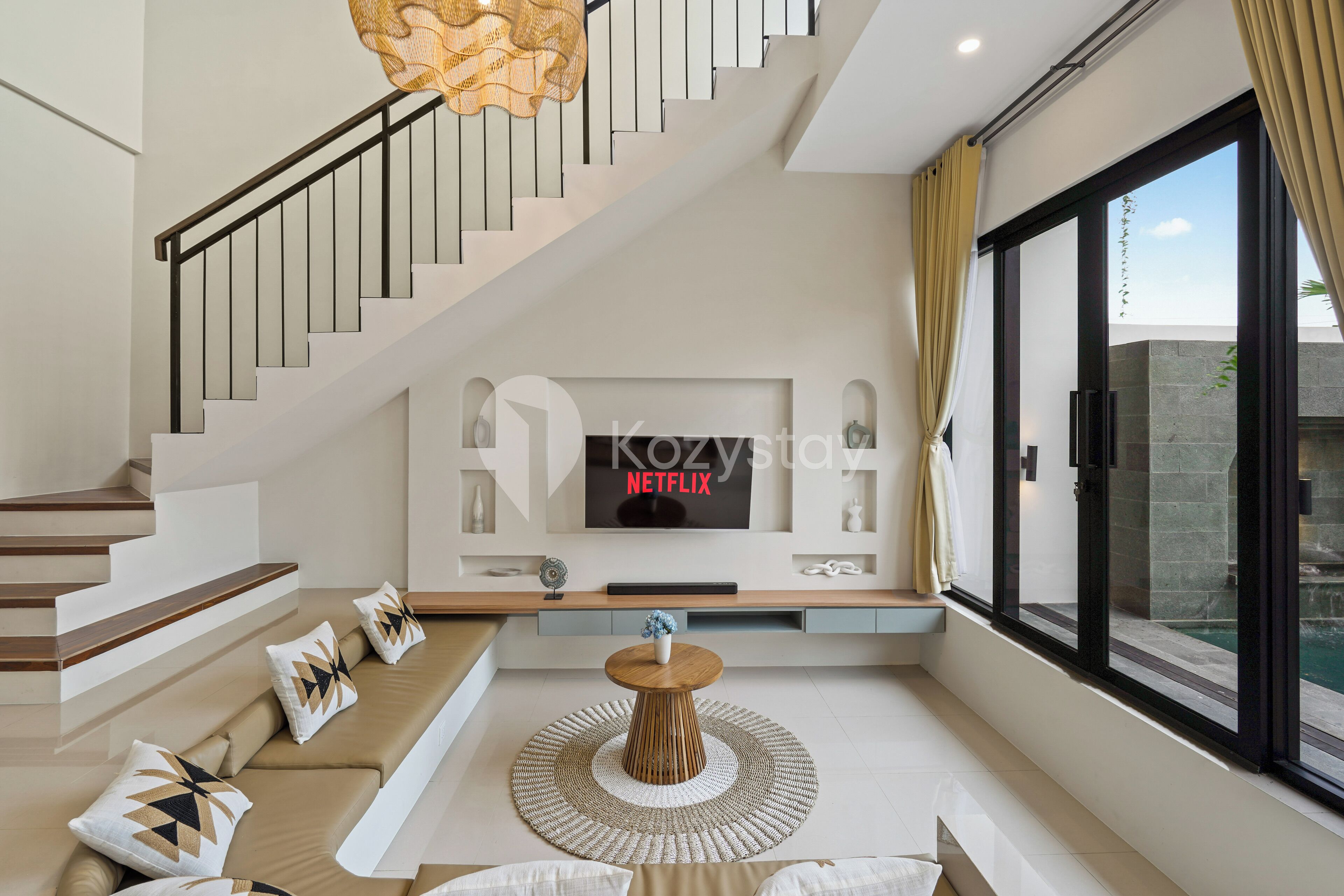 Villa, 3 Bedrooms, Pool View | Living area | 50-inch Smart TV with cable channels, Netflix, streaming services