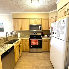 Fridge, microwave, oven, dishwasher