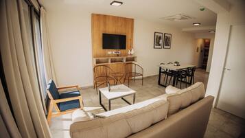 Deluxe Apartment, 1 Bedroom, Balcony, City View | Living area