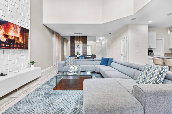 TV, fireplace, video games