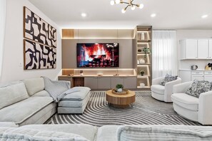 TV, fireplace, video games