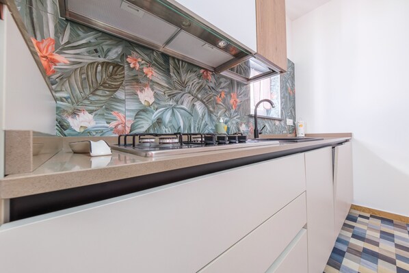 Fridge, oven, stovetop, dishwasher