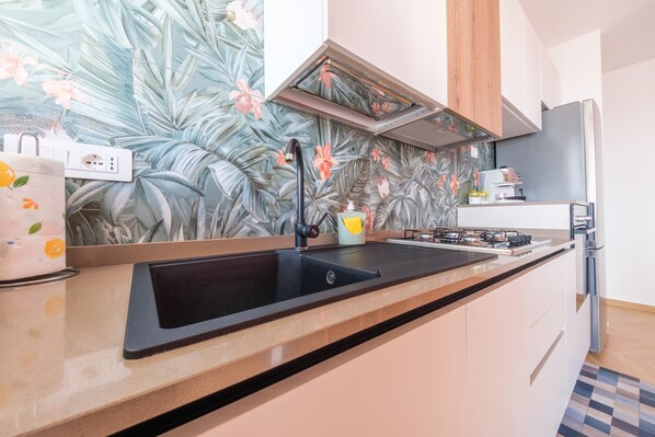 Fridge, oven, stovetop, dishwasher