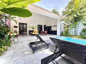 Outdoor dining - Walk to Canggu Beach from Colorful 2BR Pool Villa (Dalung)