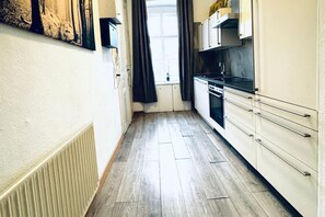 Fridge, oven, stovetop, electric kettle