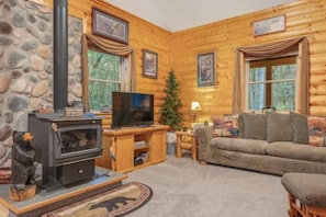 Smart TV, fireplace, video games, DVD player