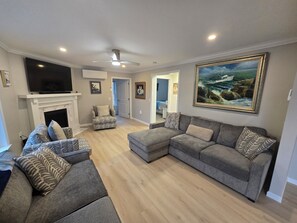 TV, fireplace