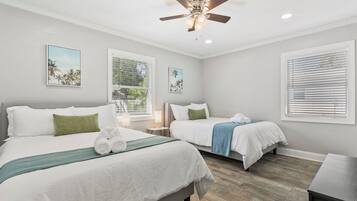 4 bedrooms, desk, iron/ironing board, travel cot