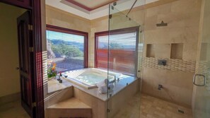 Shower, hair dryer, shampoo