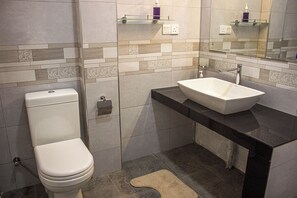 Shower, bidet, towels, soap