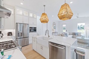 Fridge, microwave, oven, dishwasher