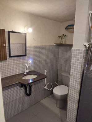 Shower, hair dryer, toilet paper
