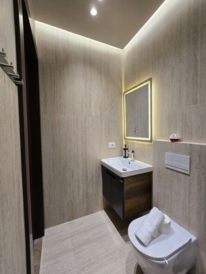 Deluxe Double Room | Bathroom | Shower, hair dryer, towels, soap