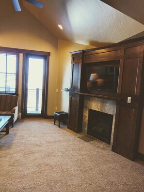 TV connectée, cheminée, lecteur de DVD