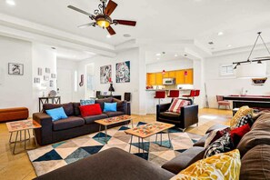 TV, fireplace, offices