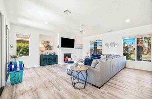 TV, fireplace, offices