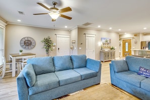 TV, fireplace, table football, books - Tranquil Views: Riverfront Retreat in Hot Springs! (Hot Springs)