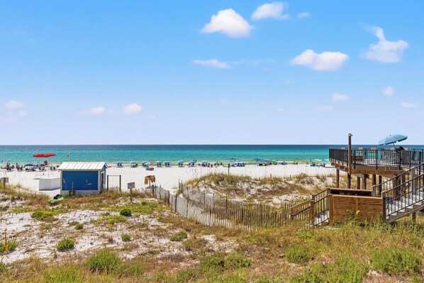 On the beach, white sand