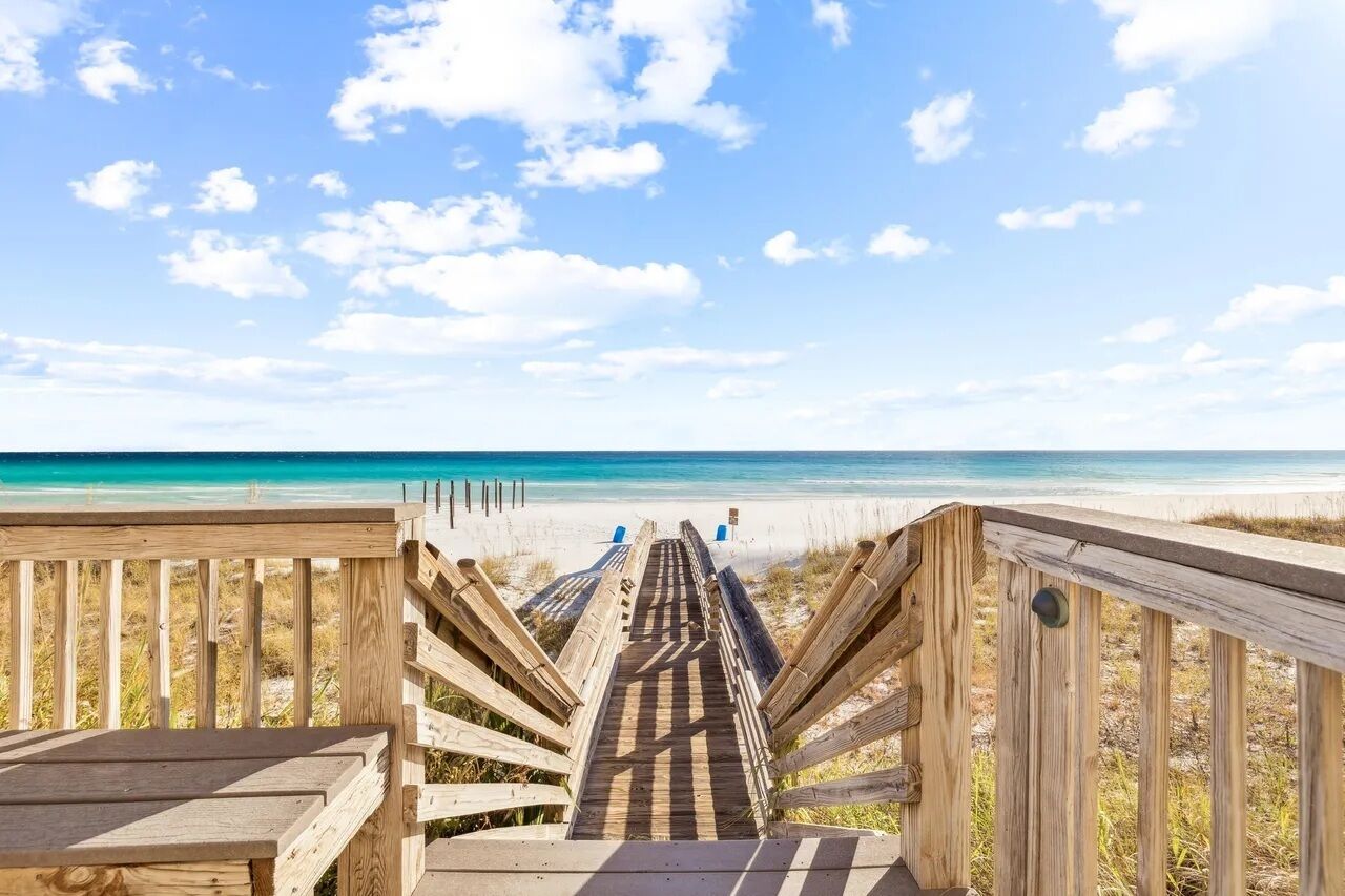 On the beach, sun-loungers