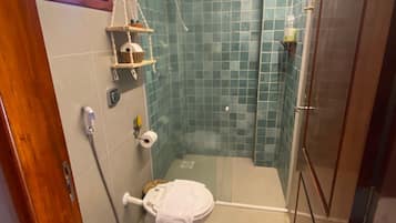 Shower, towels, soap, shampoo