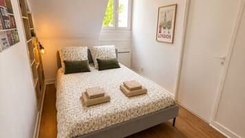 1 bedroom, desk, iron/ironing board, travel cot