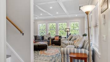 TV, DVD player, books, video library