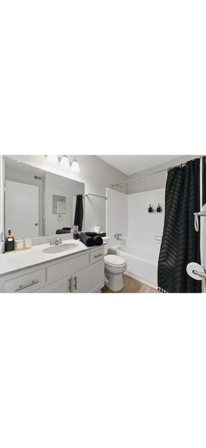 Hair dryer, towels, toilet paper