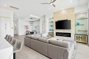 Smart TV, fireplace, offices, computer monitors