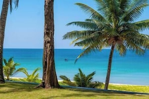 Beach nearby, sun loungers