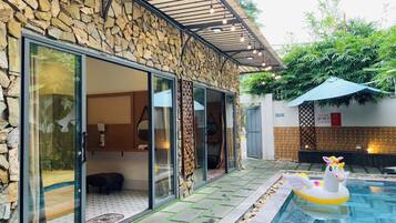 Villa, Balcony, Pool View | Premium bedding, down comforters, memory foam beds, minibar