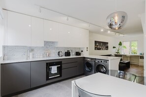 Fridge, microwave, oven, dishwasher