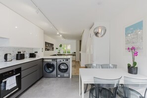 Fridge, microwave, oven, dishwasher