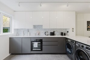 Fridge, microwave, oven, dishwasher